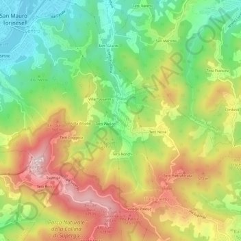 Topografische kaart Rivodora, hoogte, reliëf