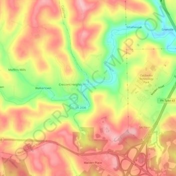 Topografische kaart Daisytown, hoogte, reliëf