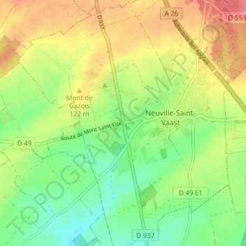 Topografische kaart La Targette, hoogte, reliëf
