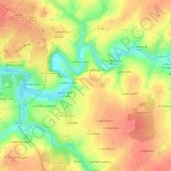 Topografische kaart La Foucherie, hoogte, reliëf