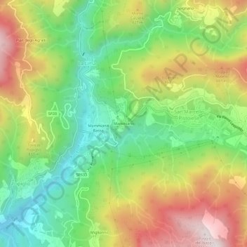 Topografische kaart Mammiano, hoogte, reliëf