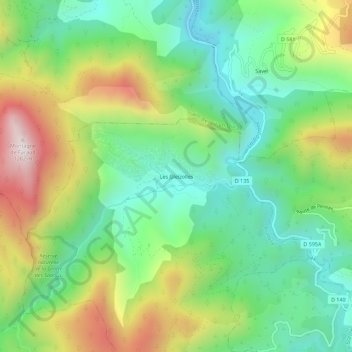 Topografische kaart Les Gleizolles, hoogte, reliëf