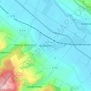 Topografische kaart Donndorf, hoogte, reliëf