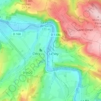 Topografische kaart Le Bas du Vey, hoogte, reliëf