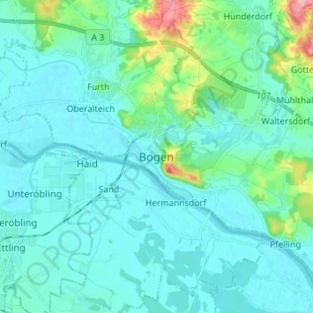 Topografische kaart Bogen, hoogte, reliëf