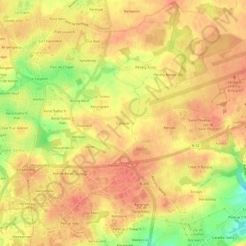 Topografische kaart Cosquer, hoogte, reliëf
