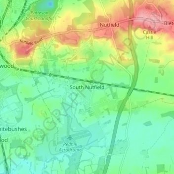 Topografische kaart South Nutfield, hoogte, reliëf