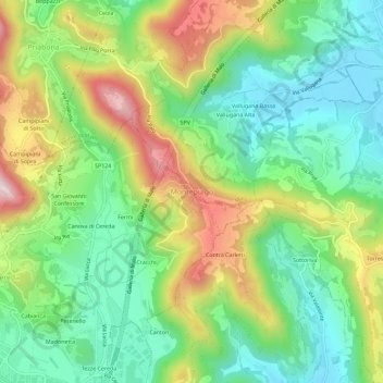 Topografische kaart Montepulgo, hoogte, reliëf