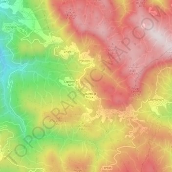 Topografische kaart Cecafumo, hoogte, reliëf