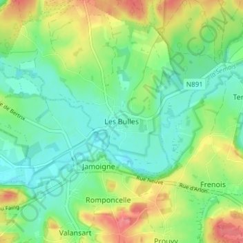 Topografische kaart Les Bulles, hoogte, reliëf