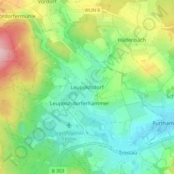 Topografische kaart Leupoldsdorf, hoogte, reliëf