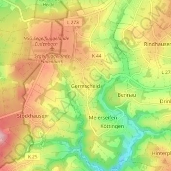 Topografische kaart Germscheid, hoogte, reliëf
