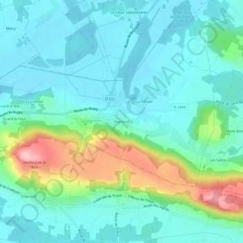 Topografische kaart Rapillard, hoogte, reliëf
