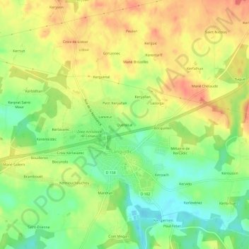 Topografische kaart Quénécal, hoogte, reliëf