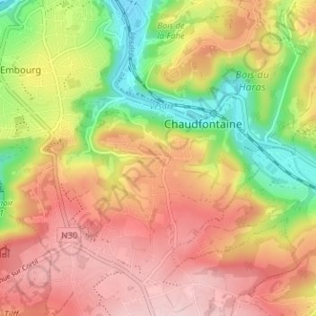 Topografische kaart Ninane, hoogte, reliëf