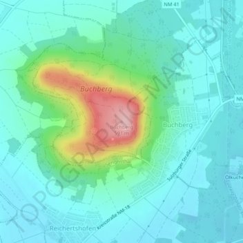 Topografische kaart Buchberg, hoogte, reliëf