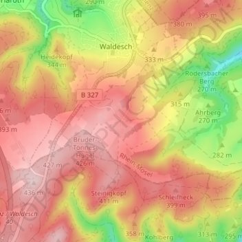 Topografische kaart Hünenfeld, hoogte, reliëf