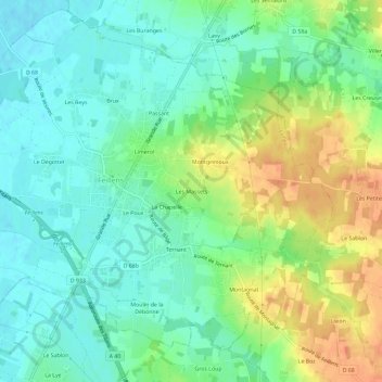 Topografische kaart Les Massets, hoogte, reliëf