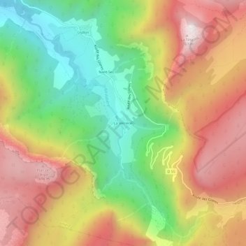 Topografische kaart La Verrerie, hoogte, reliëf