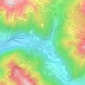 Topografische kaart Canazei, hoogte, reliëf