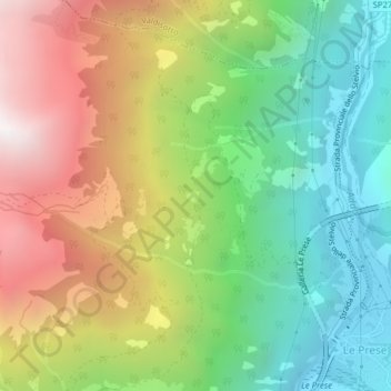 Topografische kaart Pratalzo, hoogte, reliëf