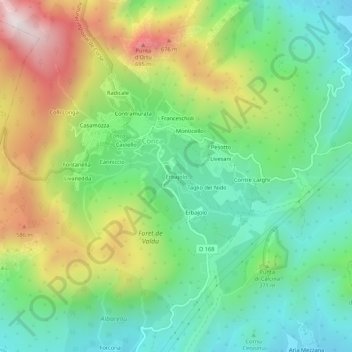 Topografische kaart Erbajolo, hoogte, reliëf