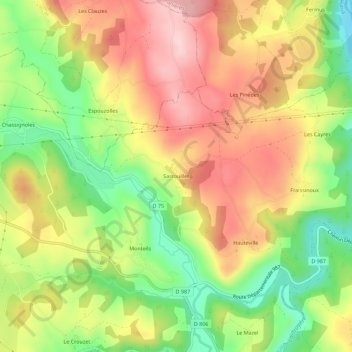 Topografische kaart Sarrouillet, hoogte, reliëf