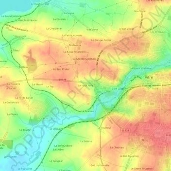 Topografische kaart Le Haut Pont, hoogte, reliëf