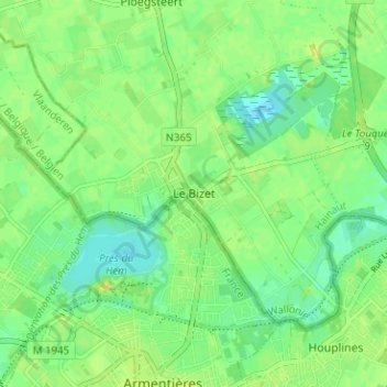 Topografische kaart Le Bizet, hoogte, reliëf