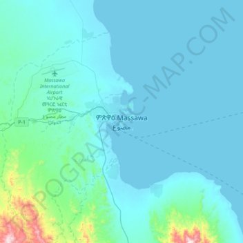 Topografische kaart Massawa, hoogte, reliëf