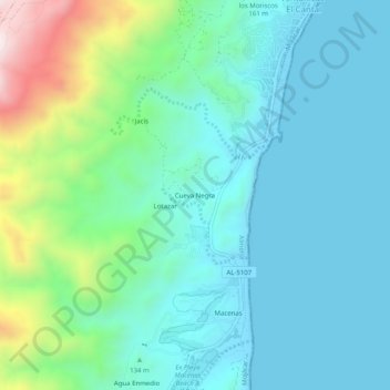 Topografische kaart Cueva Negra, hoogte, reliëf