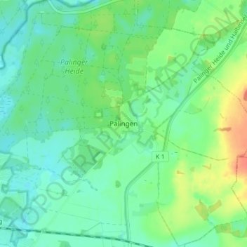Topografische kaart Palingen, hoogte, reliëf
