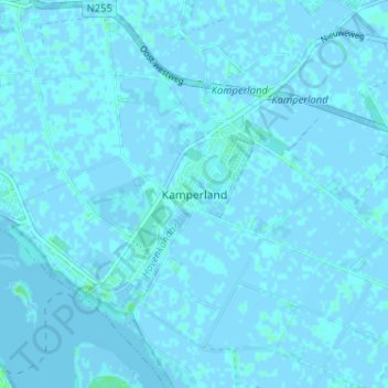 Topografische kaart Kamperland, hoogte, reliëf