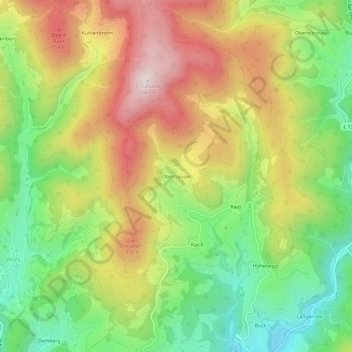 Topografische kaart Oberhäuser, hoogte, reliëf