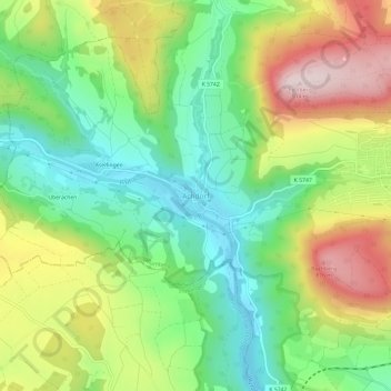 Topografische kaart Achdorf, hoogte, reliëf