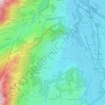 Topografische kaart Hüttenberg, hoogte, reliëf