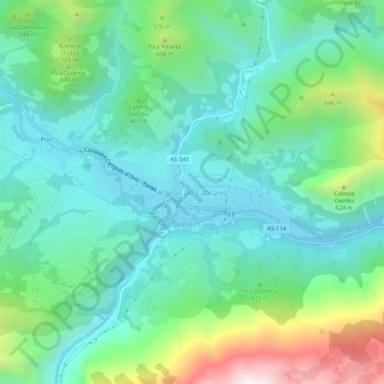Topografische kaart Arenas de Cabrales, hoogte, reliëf