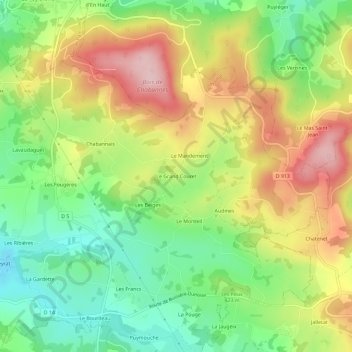 Topografische kaart Le Grand Couret, hoogte, reliëf