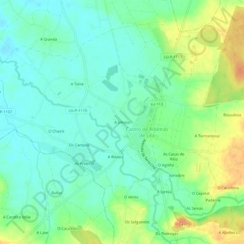 Topografische kaart A Silvosa, hoogte, reliëf