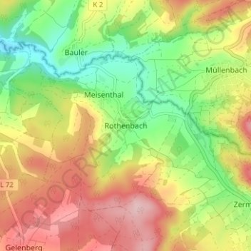 Topografische kaart Rothenbach, hoogte, reliëf