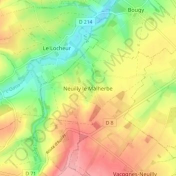 Topografische kaart Neuilly le Malherbe, hoogte, reliëf