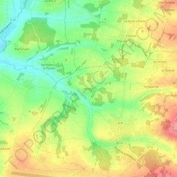 Topografische kaart Verrière, hoogte, reliëf