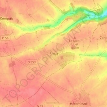 Topografische kaart Rieux, hoogte, reliëf