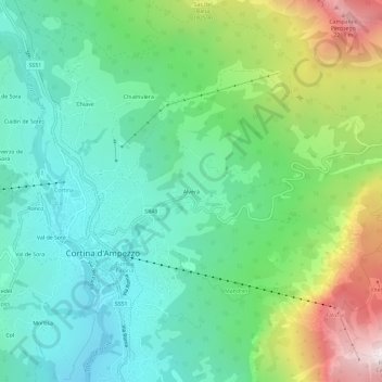 Topografische kaart Alverà, hoogte, reliëf