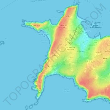Topografische kaart Kerbonn, hoogte, reliëf