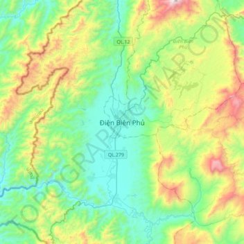 Topografische kaart Dien Bien Phu, hoogte, reliëf