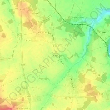 Topografische kaart Palluault, hoogte, reliëf