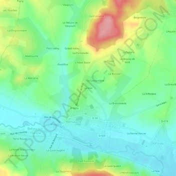 Topografische kaart La Voie, hoogte, reliëf