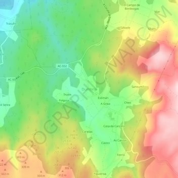 Topografische kaart Dumbría, hoogte, reliëf