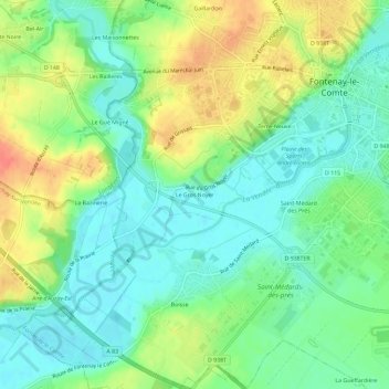 Topografische kaart Le Gros Noyer, hoogte, reliëf